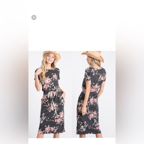 7th Ray Black Floral Midi Dress - Picture 6 of 11